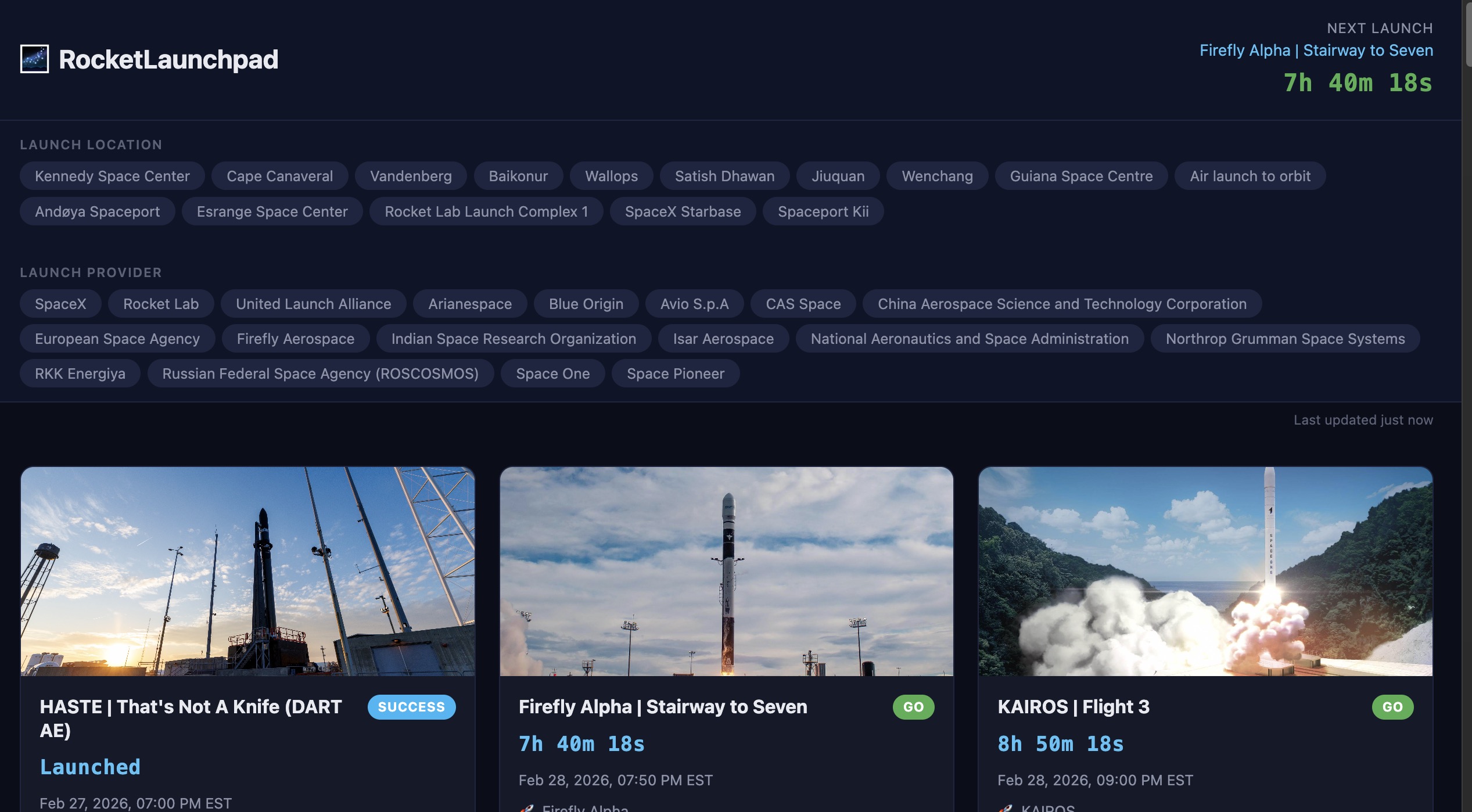 Finished Rocket Launch Dashboard built by Claude from BrainGrid specs